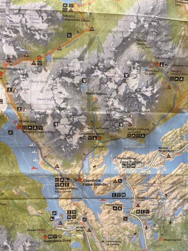 map to explore the patagonia region of Chile on the W trek 