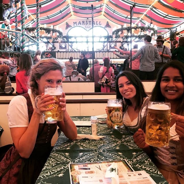 Marstall Tent Oktoberfest Prost with German beer in Munich 